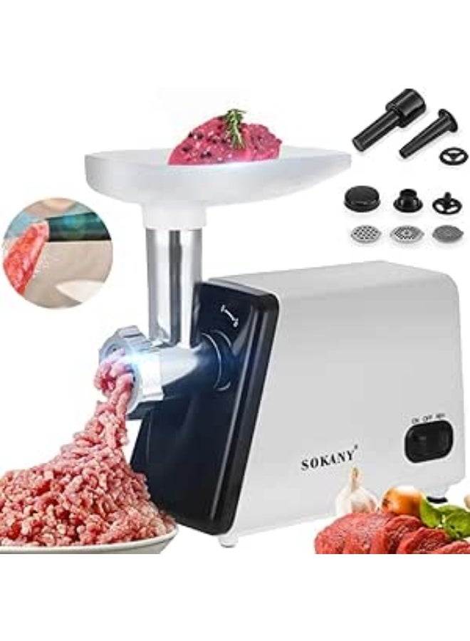Sokany SK-312 Electric Meat Grinder, Max Power 2500W, 3 in 1 Multi-Function Electric Meat Grinder, Sausage Filler, 1 Slicing Blade, 3 Grinding Plates and Cup Accessories. (Sk-312 2500w)